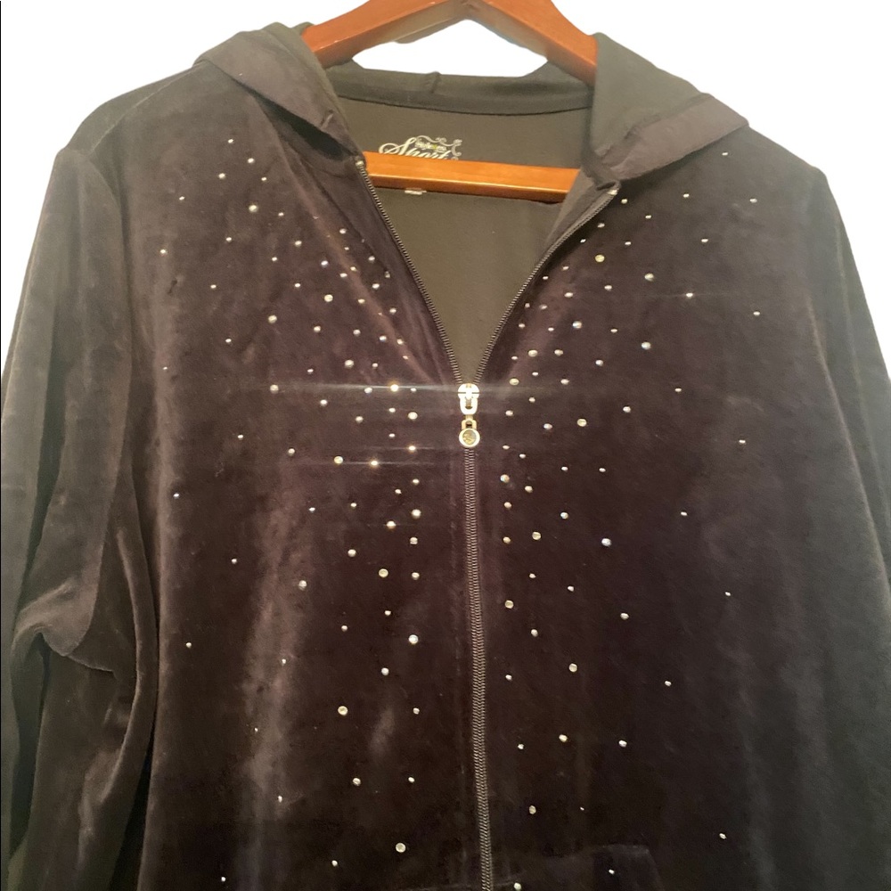 PRICED TO MOVE!! Style & Co Black Velour Hoodie Track Suit w Rhinestone Accents - Picture 2 of 15